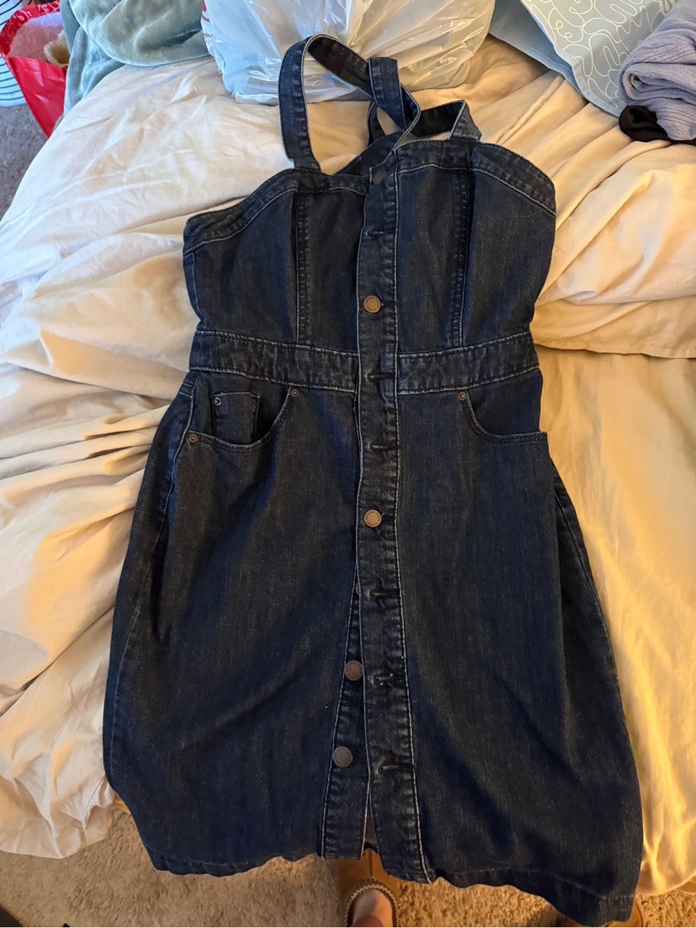 Universal Thread Dark Blue Denim Button-Front Mini Dress